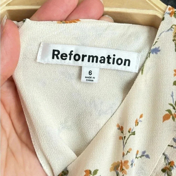 NWT Reformation Malachi Floral Ruffle Mini Dress in Cream Yellow Julius Size 6 - Picture 11 of 13